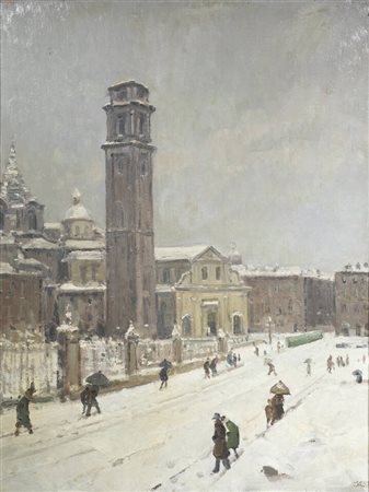 CARLO MUSSO<BR>Balangero (TO) 1907 - 1968<BR>"Il Duomo di Torino sotto la neve"