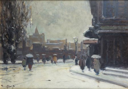 VENANZIO ZOLLA<BR>Colchester (Regno Unito) 1880 - 1961 Torino<BR>"Strada con neve"