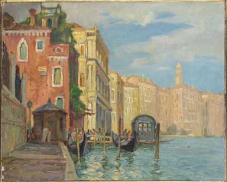 FRANCESCO MENNYEY<BR>Torino 1889 - 1950<BR>"Sul Canal Grande - Traghetto San Marcuola - Palazzo Vendramin"