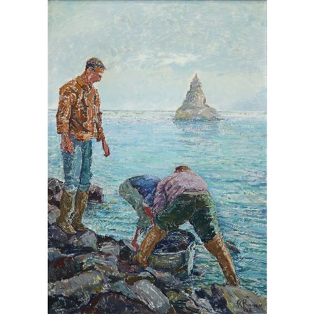 Roberto Rimini (Palermo 1888-1971)  - Pescatori ad Acitrezza, 1968