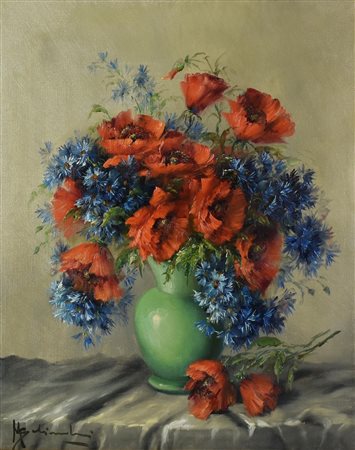 Ignoto VASO DI FIORI olio su tela, cm 60x52 firma