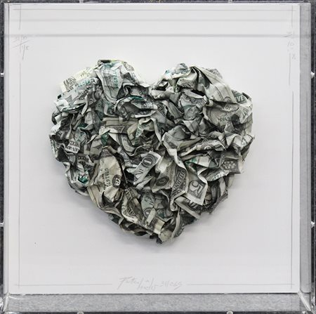 PETER HIDE, HEART (monocromo verde dollaro), 2022