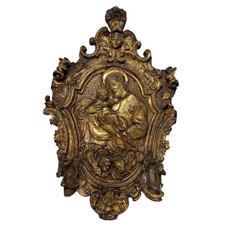 Scultura in legno dorato e Santo in scagliola, raffigurante San Giuseppe con...