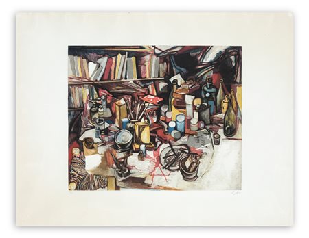 RENATO GUTTUSO (1911-1987) - Natura morta e libreria, 1986