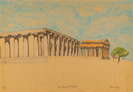 Thomas Corey New York 1950 Three Temples of Paestum 1983 Litografia e...