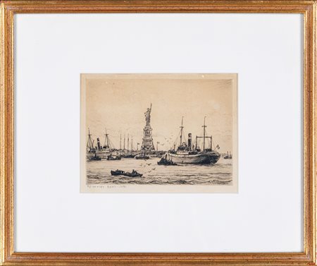 Beal Reynolds New York 1866-Rockport 1951 Golfo di New York con la Statua...