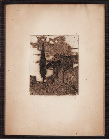 FATTORI GIOVANNI (1825 - 1908) Paesaggio con casolare. Acquaforte. Cm 36,00 x...