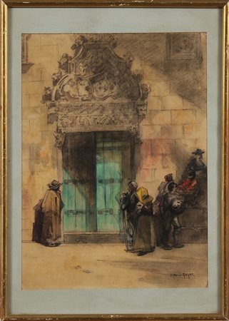 GARAT FRANCIS (n. 1853) Presso la Catterale. Acquerello . Cm 24,00 x 32,00....