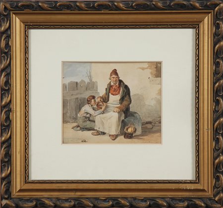 BOSA EUGENIO (1807 - 1875) Figure di bambino e uomo. Acquerello . Cm 20,50 x...