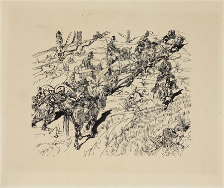 FATTORI GIOVANNI (1825 - 1908) Scena militare. Stampa. Cm 38,00 x 32,00....