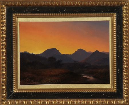 CANELLA GIUSEPPE (1837 - 1913) Paesaggio montuoso allo spuntar dell'aurora....
