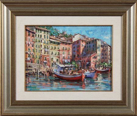 ANONIMO Luci e colori a Camogli. 1999. Olio su tela . Cm 40,00 x 30,00. Firma...