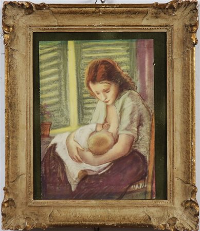 ZANDRINO ADELINA (1893 - 1994) Maternità. Pastelli su cartone. Cm 19,50 x...