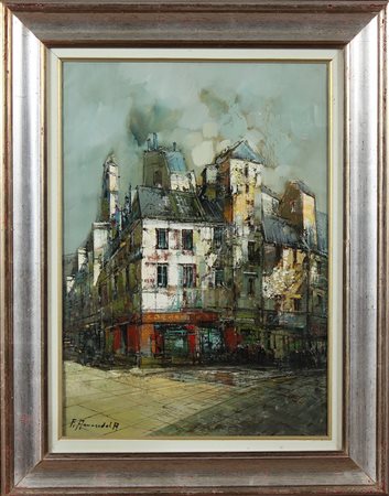 FERDINANDO AMENDOLA Parigi. Olio su tela . Cm 50,00 x 70,00. Firma in basso a...