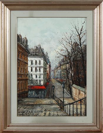 FERDINANDO AMENDOLA Rue de la Pepinier. 1969. Olio su tela . Cm 50,00 x...