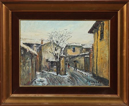 DOLCI MARTINO (1912 - 1994) Nevicata a Gussago. Olio su faesite. Cm 39,50 x...