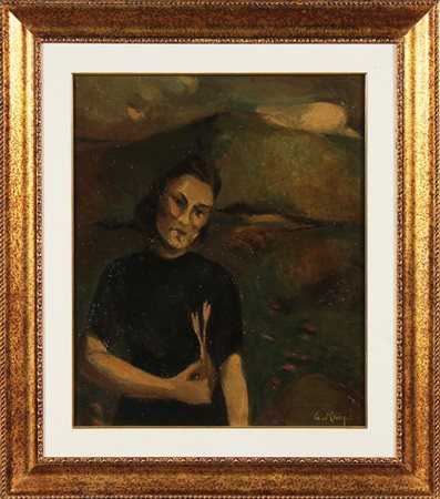 CARPI ALDO (1886 - 1973) Ritratto di donna con cipolla. Olio su tela . Cm...