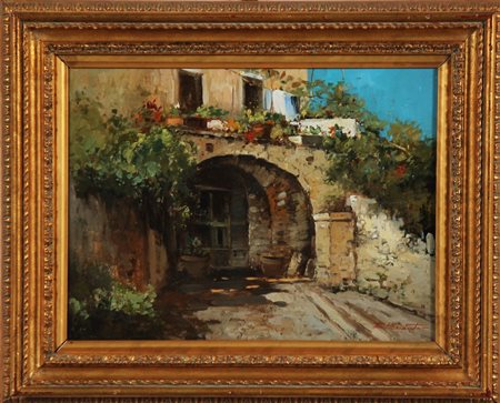 BRIANTE EZELINO (1901 - 1971) La Casa di Felice Giordano. Olio su tela . Cm...