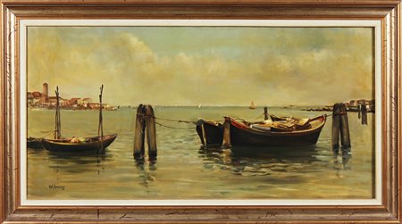 SQUASSINA GIACOMO FRANCESCO (n. 1932) Veduta di Venezia. 1971. Olio su tela ....