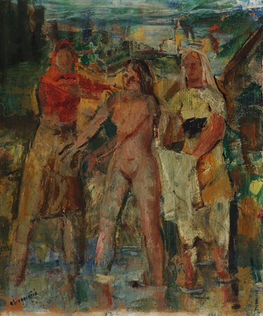 BERGAMINI ALDO (1904 - 1980) Tre figure di donna. Olio su tavola. Cm 27,00 x...