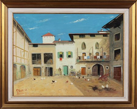 BUELLI PINO (n. 1910) Rustico. 1967. Olio su tela . Cm 80,00 x 59,00. Firma...