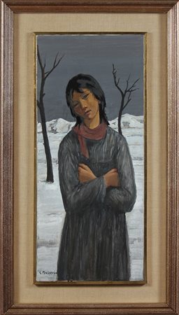 MASSERONI GIULIO (1900 - 1980) Figura di donna. Olio su tela . Cm 35,00 x...