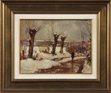 SQUASSINA GIACOMO FRANCESCO (n. 1932) Inverno. Olio su tela . Cm 70,00 x...