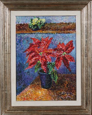 BORGIANNI GUIDO (1915 - 2011) Vaso di fiori. Olio su tela . Cm 50,00 x 70,00....