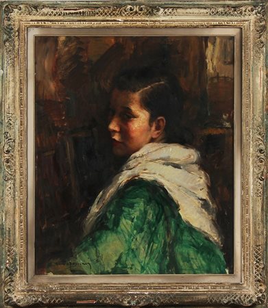 GUSSONI VITTORIO (1893 - 1968) Camicetta verde. Olio su tavola. Cm 50,00 x...