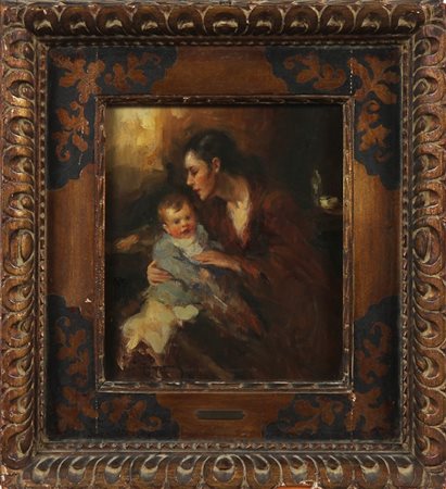 GUSSONI VITTORIO (1893 - 1968) Mammina. Olio su tavola. Cm 29,00 x 33,50....