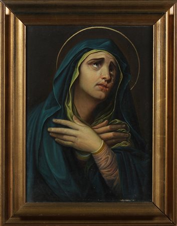 ANONIMO Madonna piangente. . Olio su tela . Cm 43,50 x 61,00. Firmato Nobile...