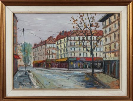 MAGGIONI FERMA Boulevard parigino. 1972. Olio su tela . Cm 70,00 x 50,00....