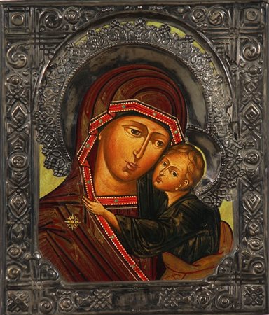 ANONIMO Madonna con bambino. Tecnica mista su tavola. Cm 26,00 x 30,50 x 2,00.