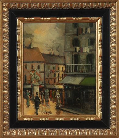 ANONIMO Piazza. Olio su tavola. Cm 24,00 x 30,00. Firma G. De Sanctis in...