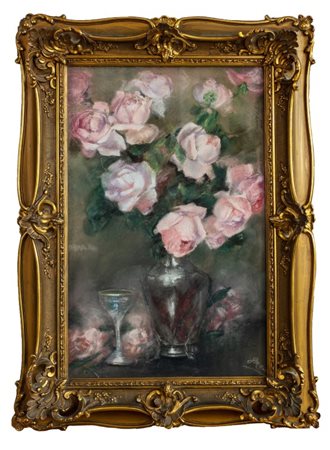 Anonimo Francese XIX secolo, Rose in vaso