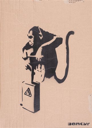 BANKSY (Bristol 1974) "Dynamite monkey". Spray su cartone. Cm 48x35. Al retro...