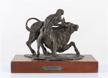 ALIGI SASSU (Milano 1912 - Pollenca 2000) "Ercole e il toro". Scultura...