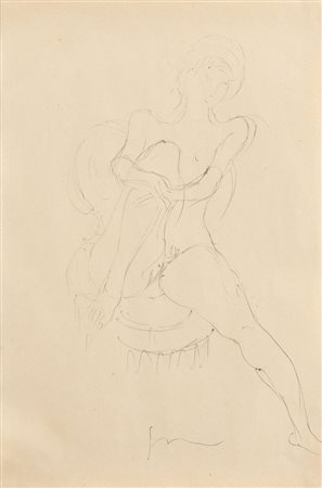 LUCIO FONTANA (Rosario 1899 - Comabbio 1967) "Figura", 1957. Disegno a biro...