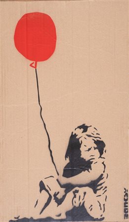 BANKSY (Bristol 1974) "Balloon girl". Spray su cartone. Cm 58x34,5. Al retro...