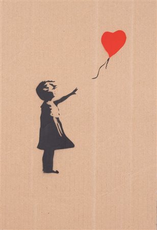 BANKSY (Bristol 1974) "Girl with balloon". Spray su cartone. Cm 37x25,5. Al...