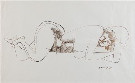 BRUNO SAETTI (Bologna 1902 - 1984) "Nudo disteso", 1983. Tecnica mista su...