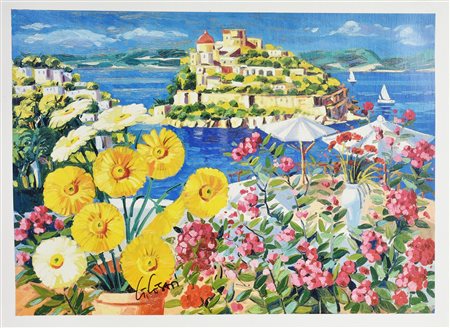 Giorgio Cesati ESTATE A ISCHIA serigrafia su tela, cm 35x50; es. 56/150 firma...