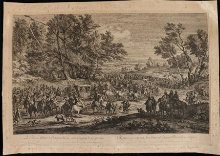 Adriaen Fransz Boudewijns - Adam François van der Meulen (after) (1644 - 1719) ,  
La Reine allant à Fontainebleau accompagnée de ses gardes 
 