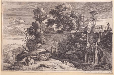 Herman van Swanevelt (1603 - 1655) 
Paesaggio con mucche 
 