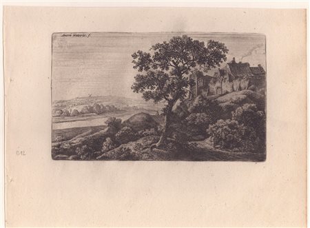 Anthonie Waterloo (1640 - 1690) 
Paesaggio con le case sulla colina 
 