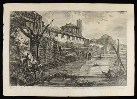 Giovanni Battista Piranesi (Mogliano Veneto, 1720 - Venezia, 1778) 
Veduta delle antiche sostruzioni fatte da Tarquinio Superbo dette il Bel Lido... 
 