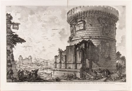 Giovanni Battista Piranesi (Mogliano Veneto, 1720 - Venezia, 1778) 
Veduta del Sepolcro della Famiglia Plauzia per la strada che Conduce da Roma à Ponte Luciano 
 