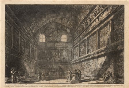 Giovanni Battista Piranesi (Mogliano Veneto, 1720 - Venezia, 1778) 
Veduta interna dell'antico Tempio di Bacco in oggi Chiesa di S. Urbano... 
 