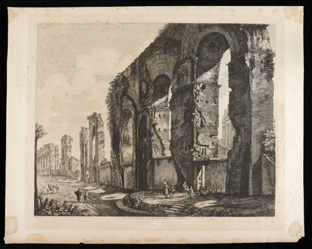 Giovanni Battista Piranesi (Mogliano Veneto, 1720 - Venezia, 1778) 
Veduta dei Grandi Avanzi degli Aquedotti di Nerone vicino a Porta S.Giovanni 
 