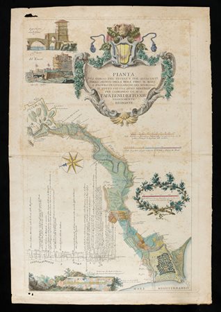 Carlo Nolli - Giovanni Battista Piranesi (1724 - 1770) , (Mogliano Veneto, 1720 - Venezia, 1778) 
PIANTA DEL CORSO DEL TEVERE E SUE ADJACENZE... 
 